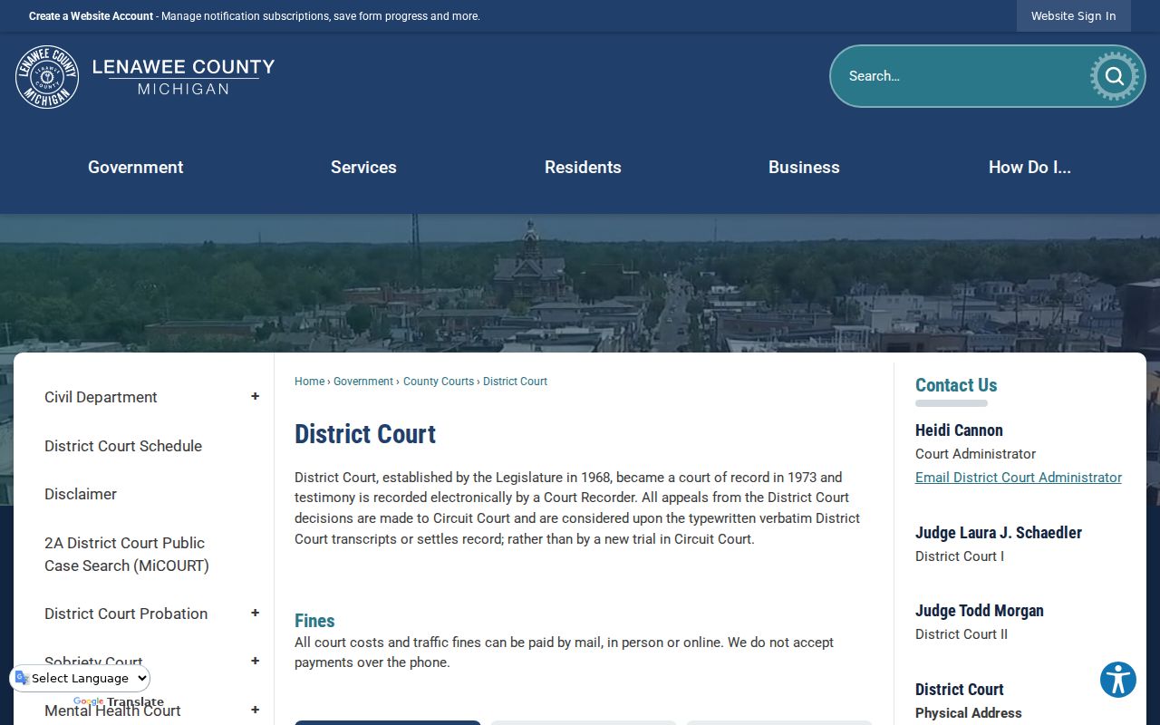 2A District Court source for Lenawee County criminal case records