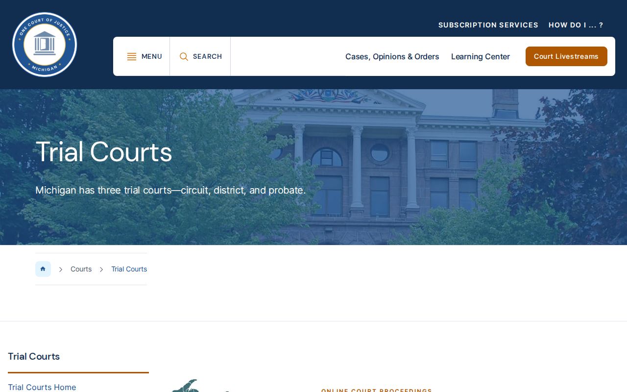 Michigan trial court directory for Lenawee County criminal court cases