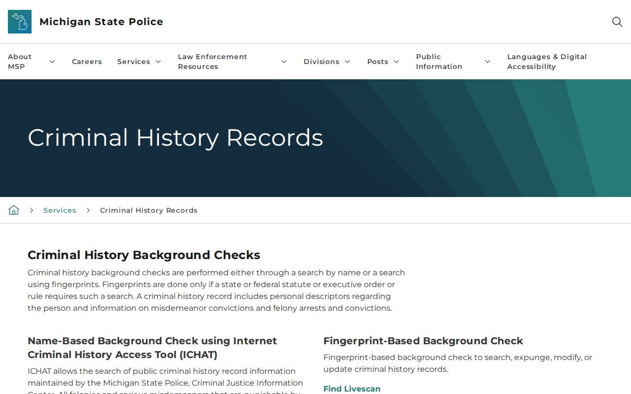 Lenawee County criminal history Michigan State Police records guidance