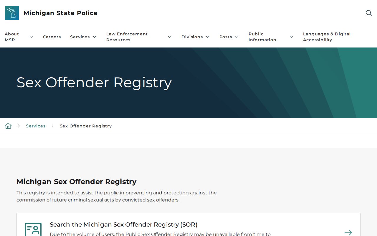 Lenawee County sex offender search guidance from Michigan State Police