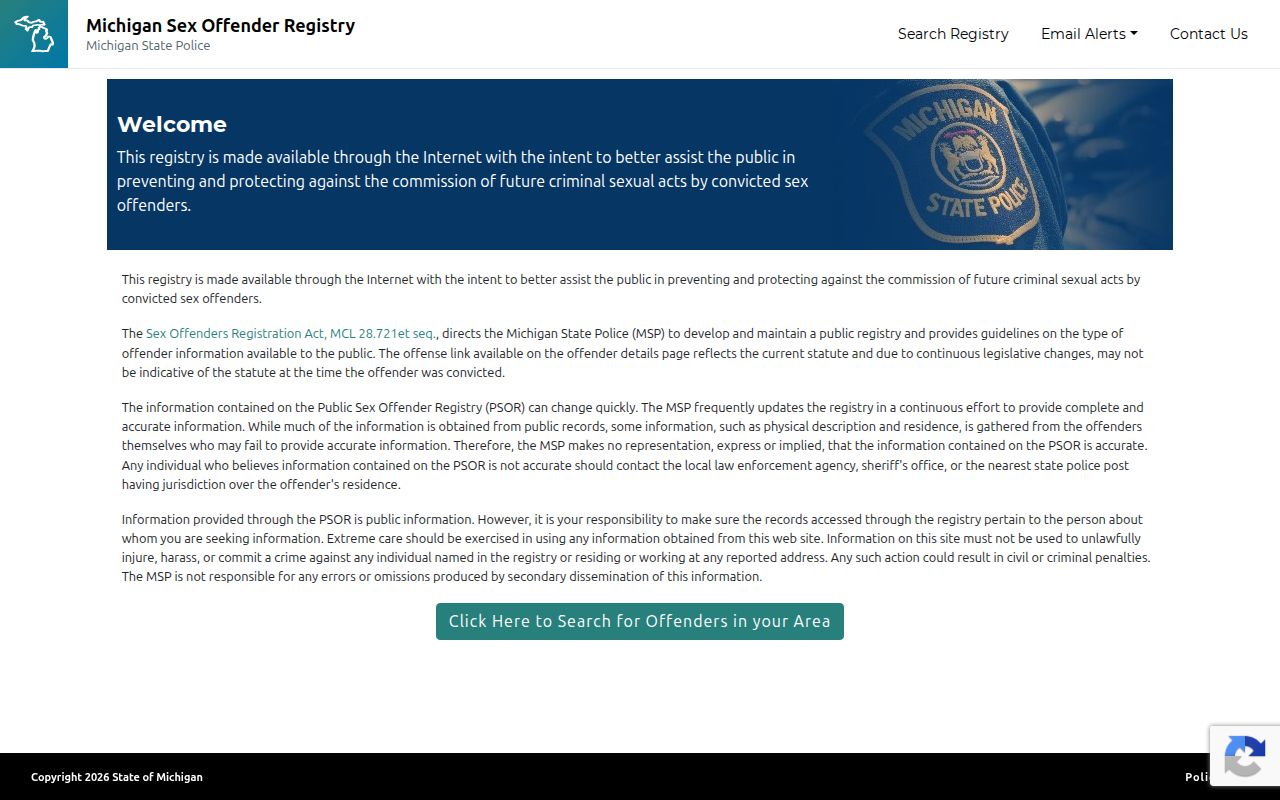 Michigan PSOR fields for a Lenawee County sex offender search
